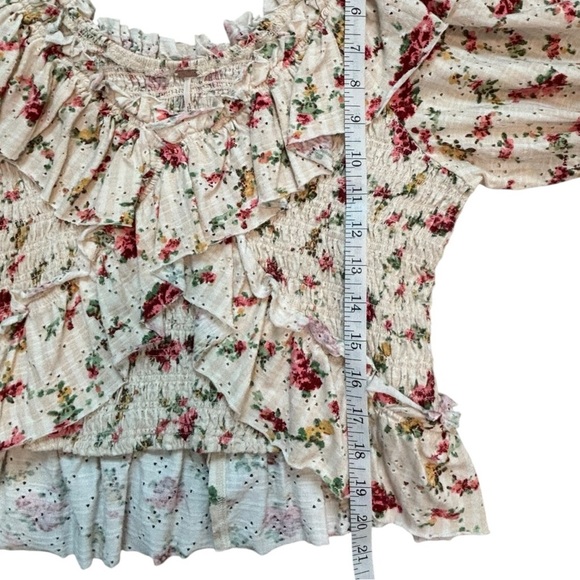 Free People Favorite Girl Crop Tea Party Top Floral Ruffle Rare Color Size Large - Picture 9 of 10